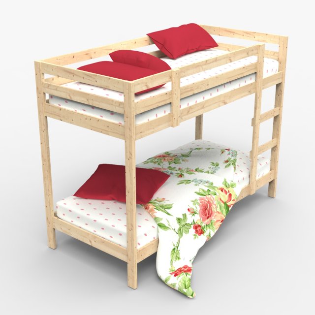 Wood Bunk Bed Model 3D .c4d .max .obj .3ds .fbx .stl .blend 
