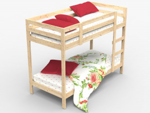 Wood Bunk Bed Model 3D