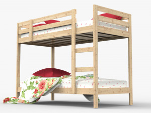 Wood Bunk Bed Model 3D