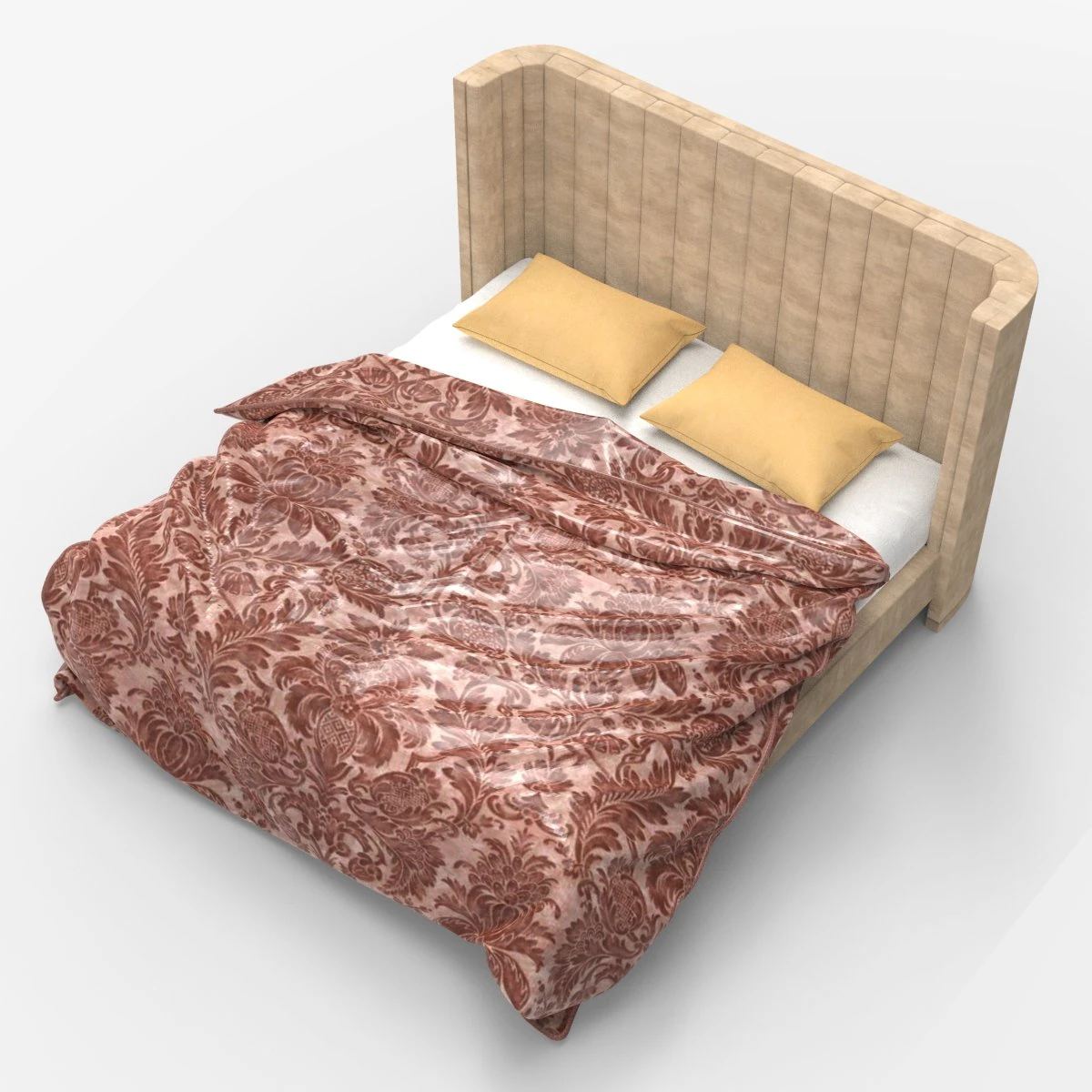 Contemporary Queen Bed 01 3D Model .c4d .max .obj .3ds .fbx .stl .blend