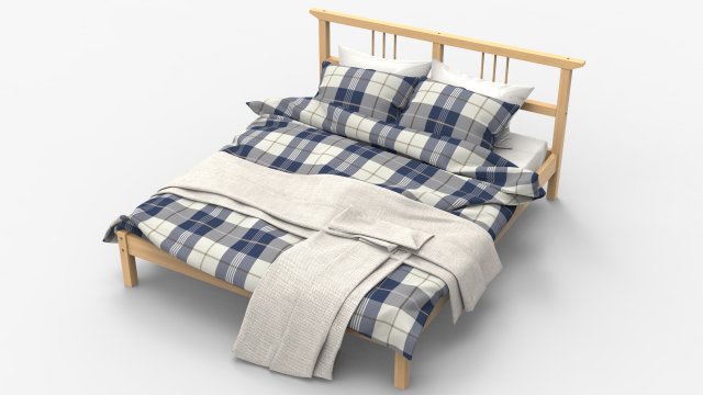 Double Bed Pine Wood 3D Model .c4d .max .obj .3ds .fbx .stl .blend 