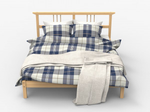 Double Bed Pine Wood 3D Model