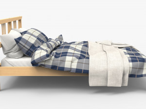 Double Bed Pine Wood 3D Model