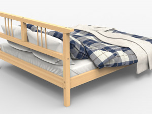 Double Bed Pine Wood 3D Model
