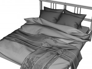 Double Bed Pine Wood 3D Model