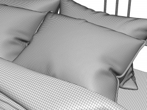 Double Bed Pine Wood 3D Model
