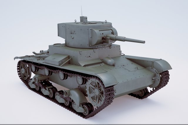 Russian tank T-26 3D Model .c4d .max .obj .3ds .fbx .stl .blend