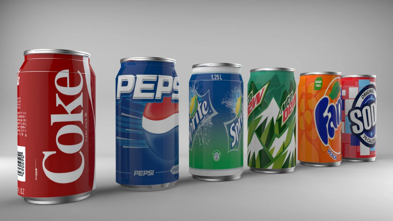 soda cans collection coca cola pepsi sprite etc 3D Model .c4d .max .obj .3ds .fbx .stl .blend 