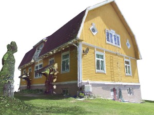 yellow house with mansard roof - photoscanned 3D मॉडल