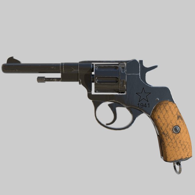 Shabby Revolver Nagant Model 3D .c4d .max .obj .3ds .fbx .stl .blend 