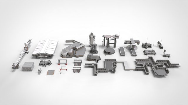 Sci-fi architecture elements collection 29 3D मॉडल .c4d .max .obj .3ds .fbx .stl .blend 