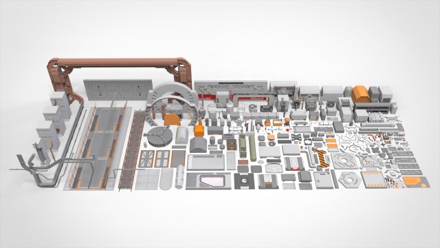 Sci-fi architecture elements collection 30 3D Model .c4d .max .obj .3ds .fbx .stl .blend 