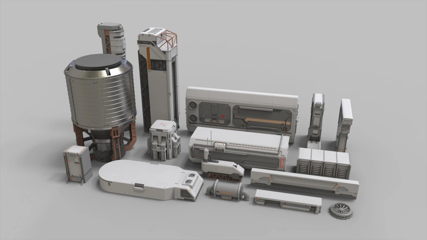 Sci-fi architecture kitbash 10 3D Model .c4d .max .obj .3ds .fbx .stl .blend