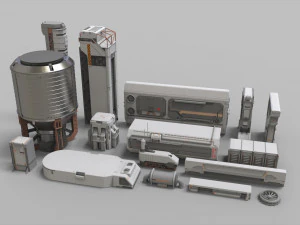 Sci-fi architecture kitbash 10 3D Model