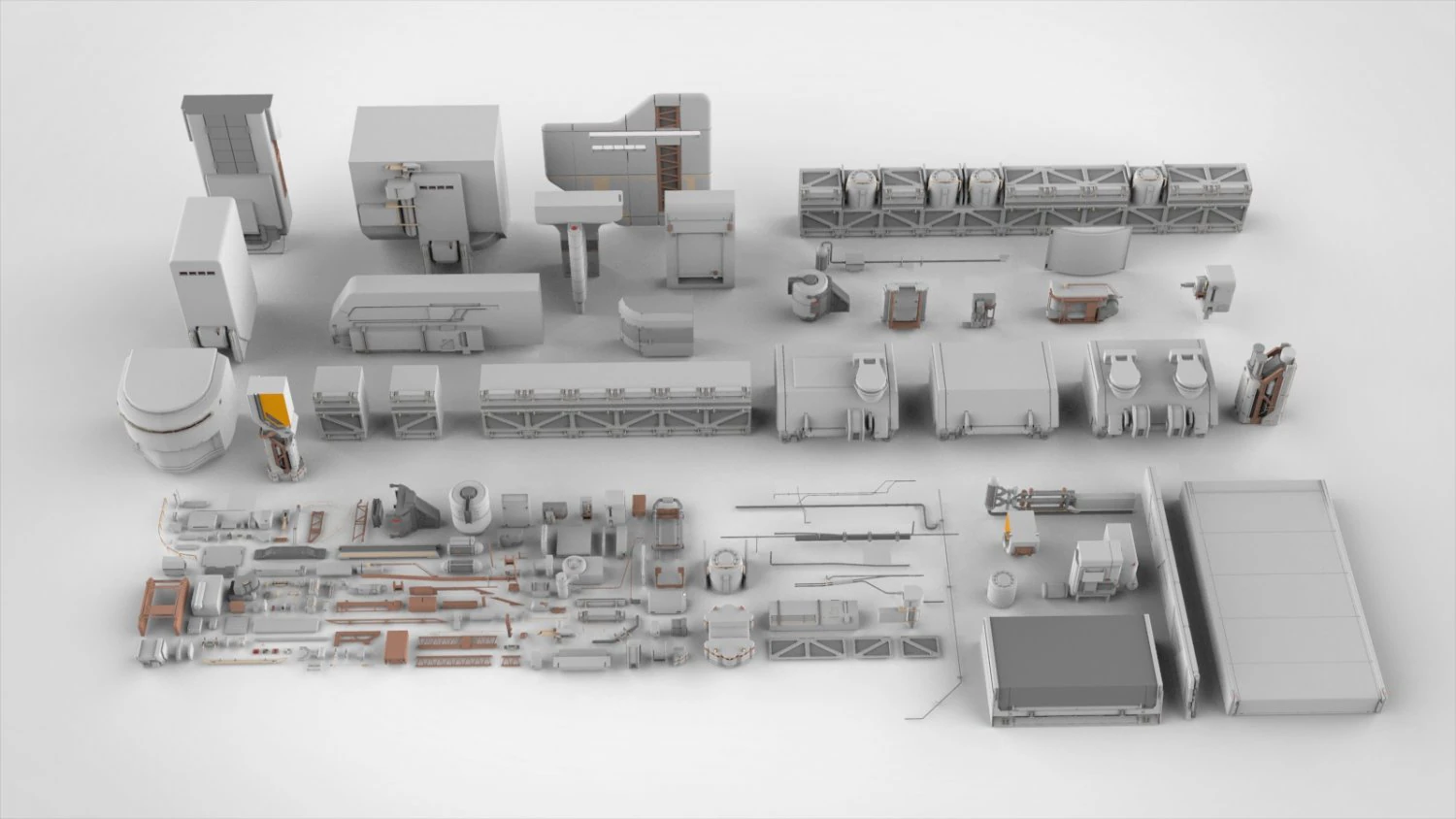 Sci-fi architecture elements collection 6 3D Model .c4d .max .obj .3ds .fbx .stl .blend