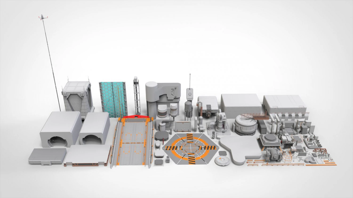 Sci-fi architecture elements collection 1 3D Model .c4d .max .obj .3ds .fbx .stl .blend 