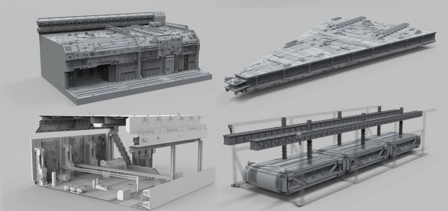 Sci-fi architecture elements collection 9 3D Model .c4d .max .obj .3ds .fbx .stl .blend 