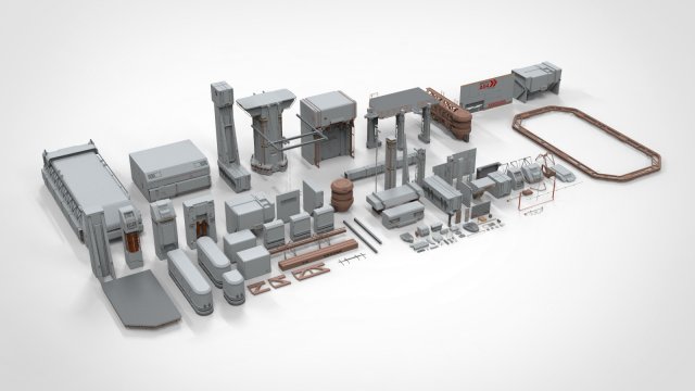 Sci-fi architecture elements collection 12 3D मॉडल .c4d .max .obj .3ds .fbx .stl .blend 