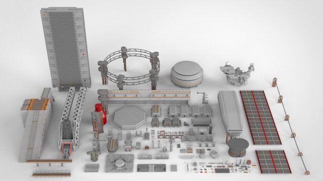 Sci-fi architecture elements collection 7 3D 模型 .c4d .max .obj .3ds .fbx .stl .blend 