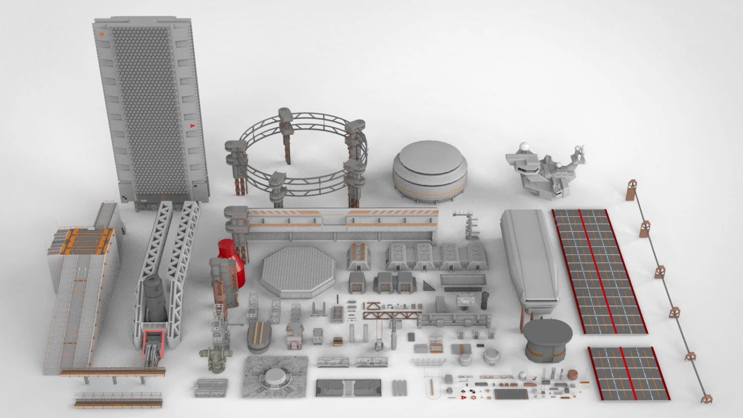 Sci-fi architecture elements collection 7 3D Model .c4d .max .obj .3ds .fbx .stl .blend 
