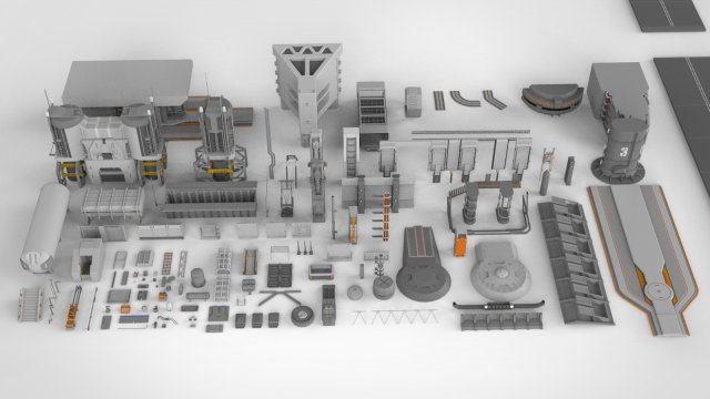 Sci-fi architecture elements collection 13 3D 模型 .c4d .max .obj .3ds .fbx .stl .blend 