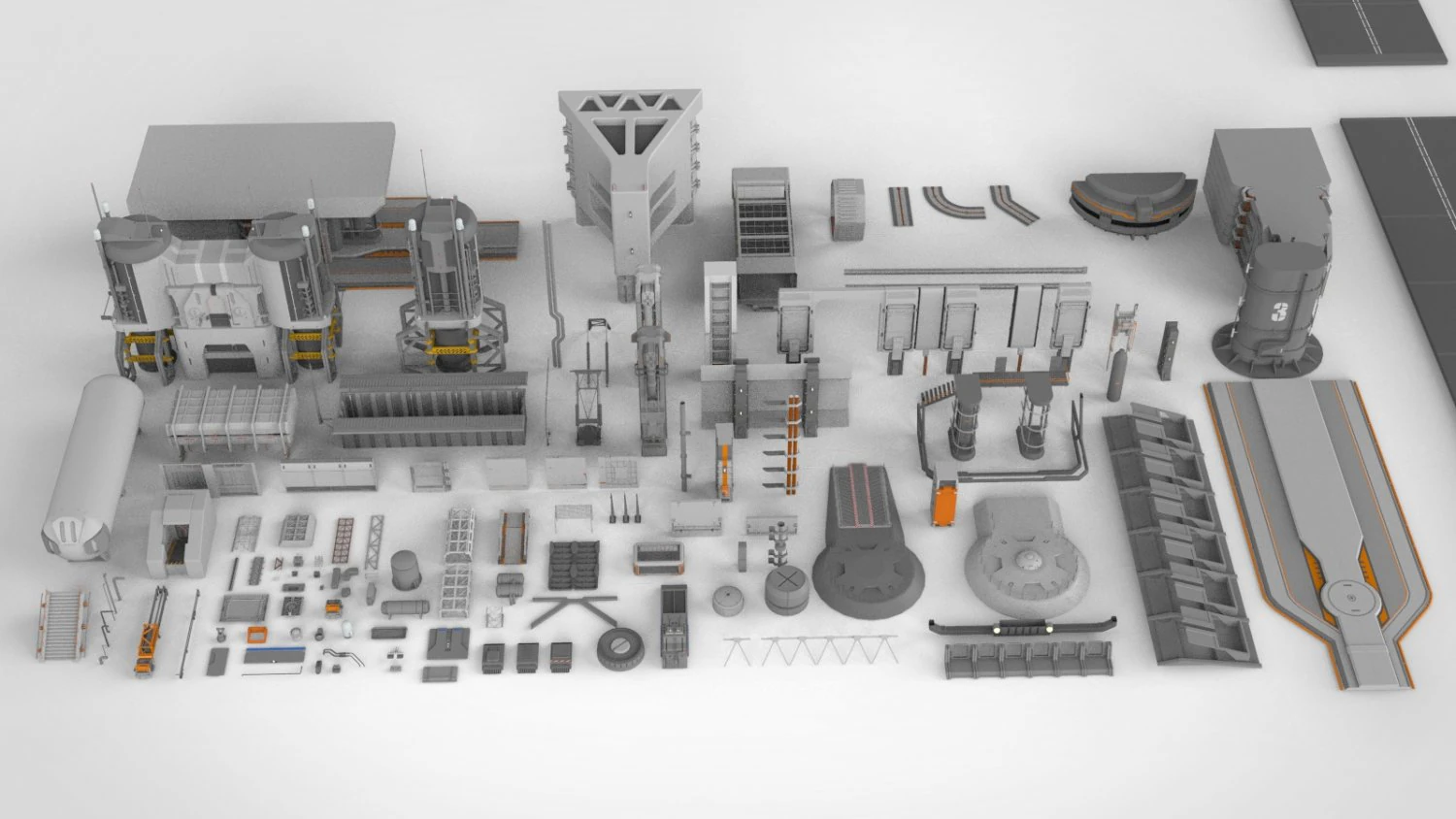 Sci-fi architecture elements collection 13 3D Model .c4d .max .obj .3ds .fbx .stl .blend 