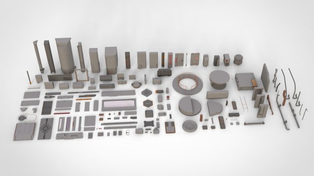 Sci-fi architecture elements collection 14 3D मॉडल .c4d .max .obj .3ds .fbx .stl .blend