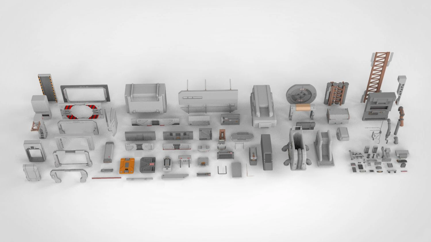 Sci-fi architecture elements collection 15 3D Model .c4d .max .obj .3ds .fbx .stl .blend 