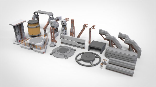 Sci-fi architecture kitbash 1 3D Модель .c4d .max .obj .3ds .fbx .stl .blend 