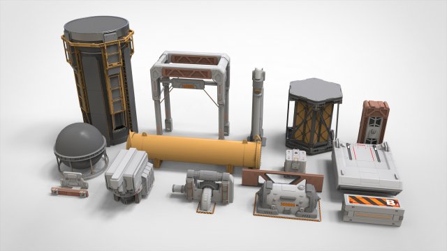 Sci-fi architecture kitbash 3 Modèle 3D .c4d .max .obj .3ds .fbx .stl .blend 