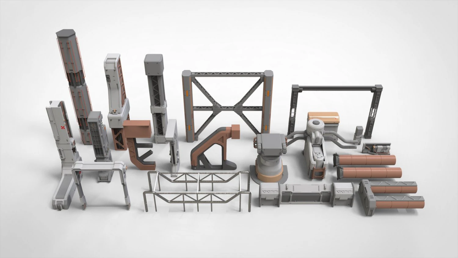 Sci-fi architecture kitbash 6 3D Model .c4d .max .obj .3ds .fbx .stl .blend