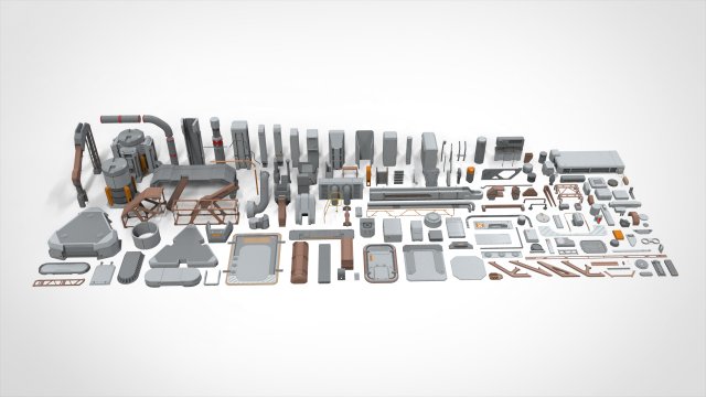 Sci-fi architecture elements collection 16 3D Model .c4d .max .obj .3ds .fbx .stl .blend 