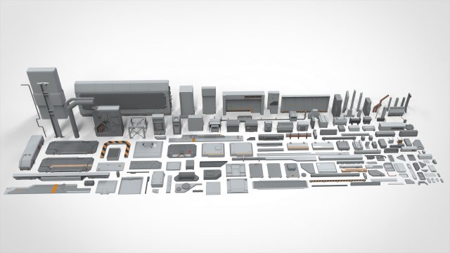 Sci-fi architecture elements collection 21 3D Model .c4d .max .obj .3ds .fbx .stl .blend 