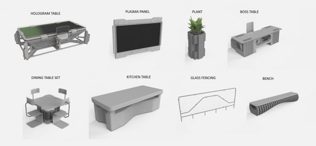 Sci-fi furniture exterior Modello 3D .c4d .max .obj .3ds .fbx .stl .blend
