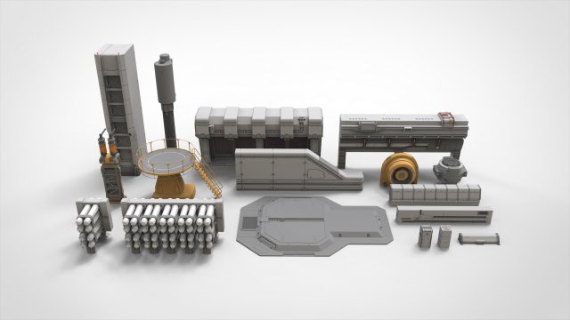 Sci-fi architecture kitbash 14 3D 模型 .c4d .max .obj .3ds .fbx .stl .blend 