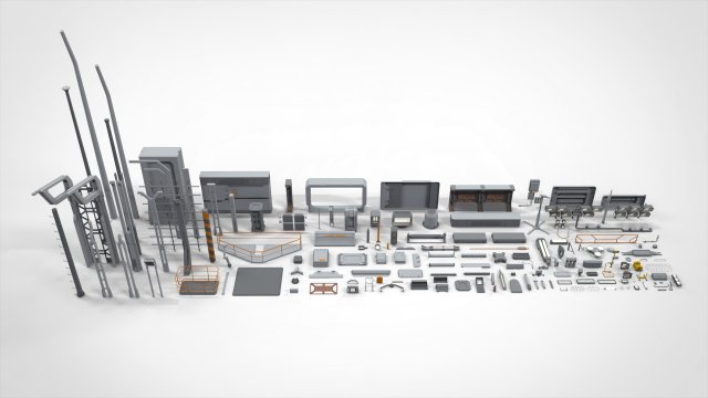 Sci-fi architecture elements collection 25 3D Model .c4d .max .obj .3ds .fbx .stl .blend 