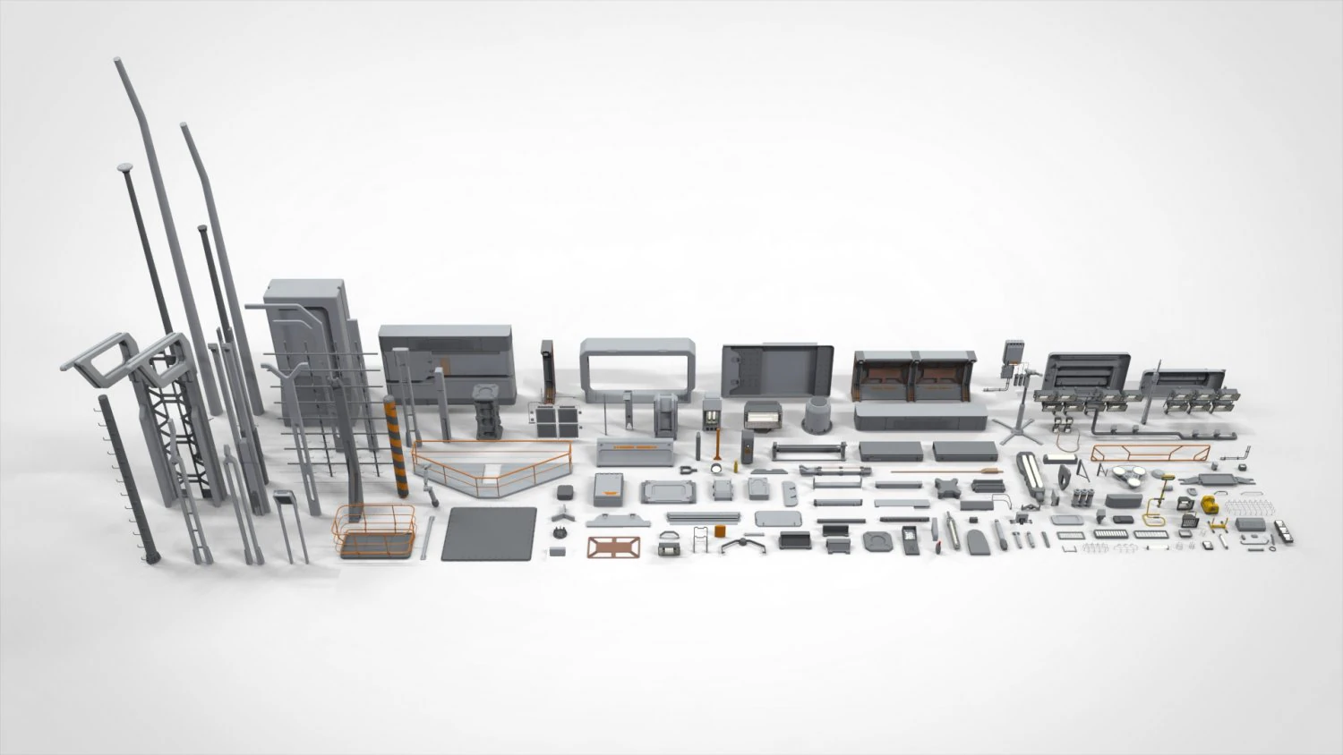 Sci-fi architecture elements collection 25 3D Model .c4d .max .obj .3ds .fbx .stl .blend 