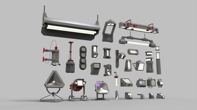 Sci fi lighting 9 Model 3D .c4d .max .obj .3ds .fbx .stl .blend 
