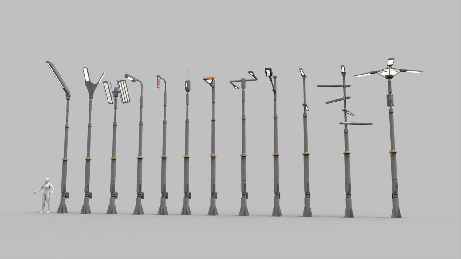 Sci fi street lighting 10 3D Model .c4d .max .obj .3ds .fbx .stl .blend 