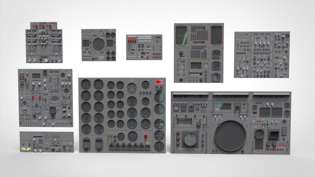 Dashboard 3 control panel with buttons and knobs Model 3D .c4d .max .obj .3ds .fbx .stl .blend 