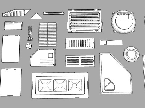 Sci fi trim sheets 4 3D Модель