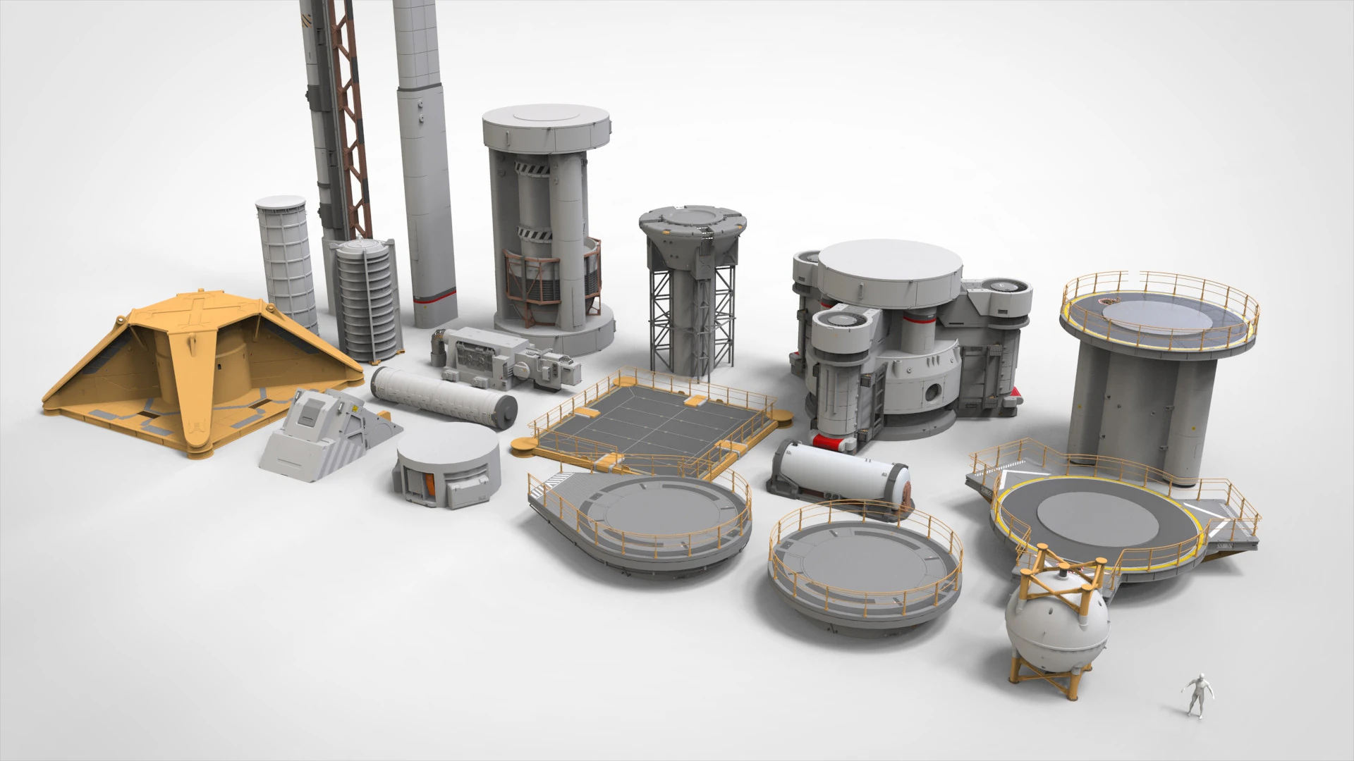 Sci-fi Architecture kitbash 53 3D Модель .c4d .max .obj .3ds .fbx .stl .blend 