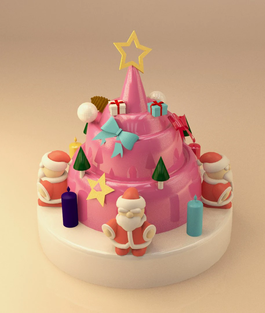 christmas cake 3D Model .c4d .max .obj .3ds .fbx .stl .blend 