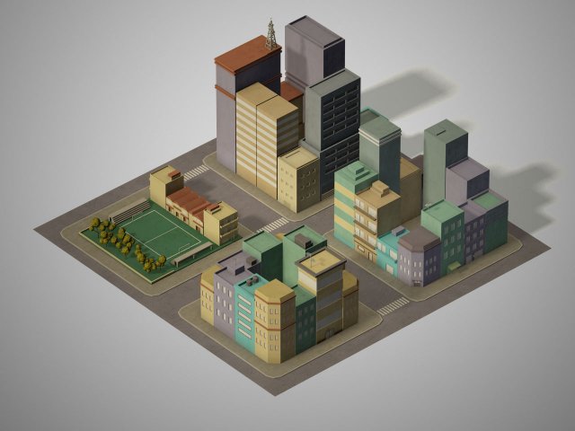 lowpoly pack of 4 city blocks Model 3D .c4d .max .obj .3ds .fbx .stl .blend 