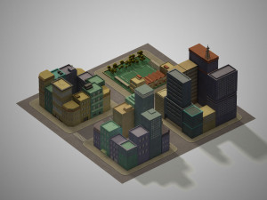 lowpoly pack of 4 city blocks Model 3D