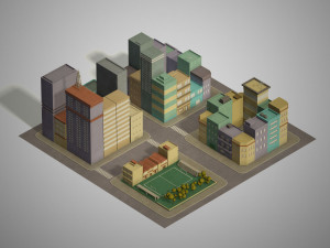 lowpoly pack of 4 city blocks Model 3D