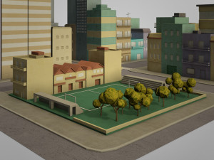 lowpoly pack of 4 city blocks Model 3D