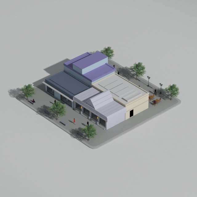 Low poly blocks shops 3D Модель .c4d .max .obj .3ds .fbx .stl .blend 