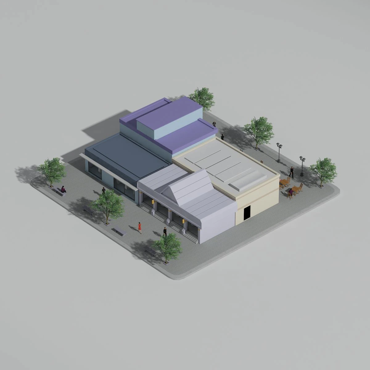 Low poly blocks shops 3D Model .c4d .max .obj .3ds .fbx .stl .blend
