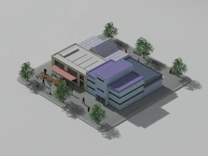 Low poly blocks shops 3D Model